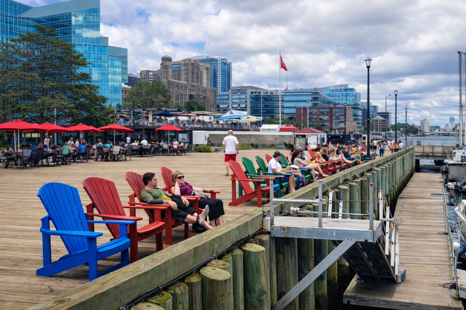Colourful chairs on the boardwalk